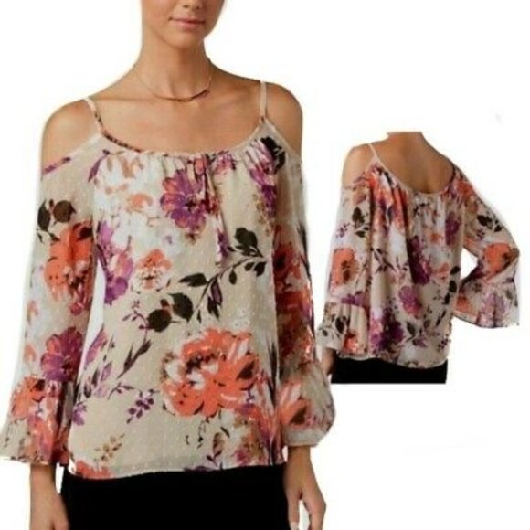INC International Concepts Tops - INC International Concepts Cold Shoulder Fall Floral Peasant Top Boho Size 2 NEW